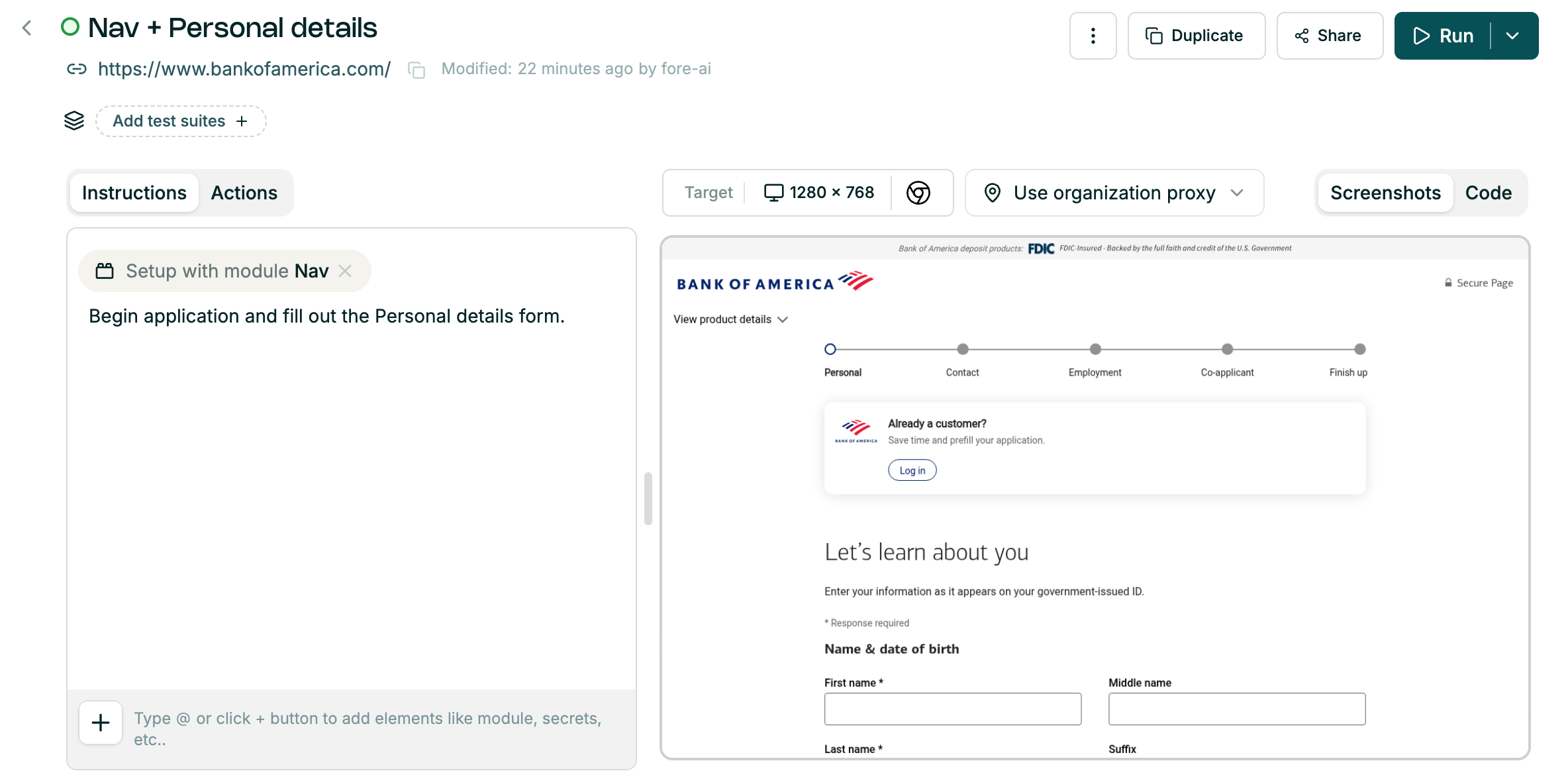 Nav + Personal details module