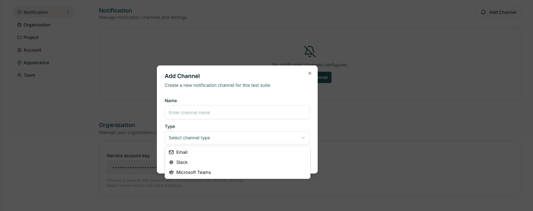 Add Channel modal — select channel type