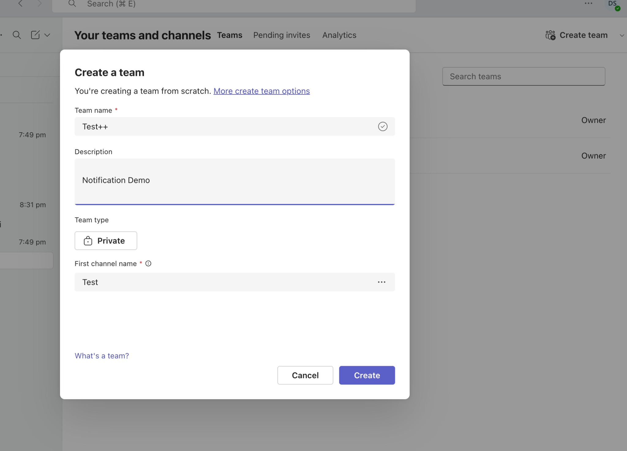 Create a new Teams channel