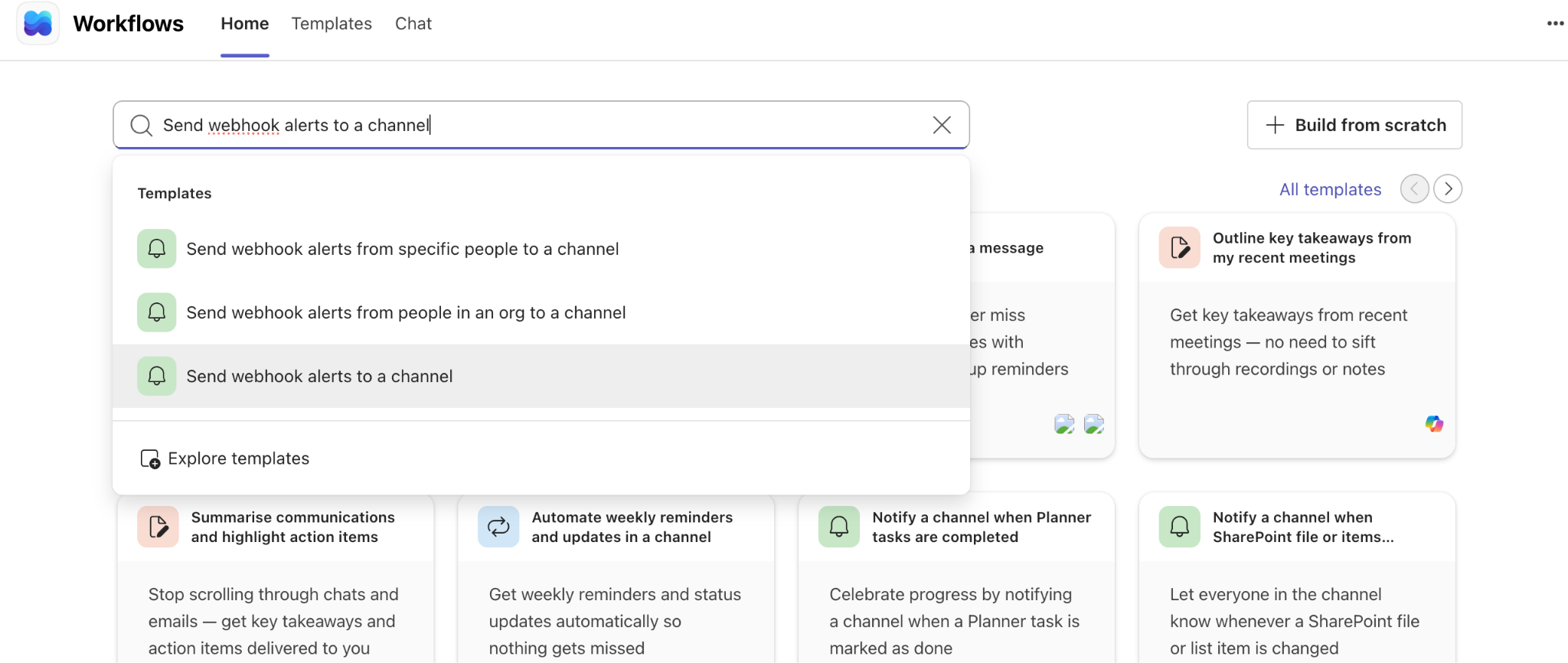 Find the webhook template