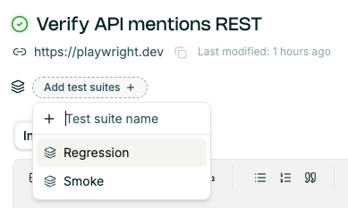 Adding test to test suite in test case details