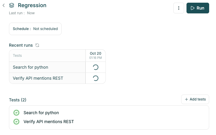 Triggering test suite run